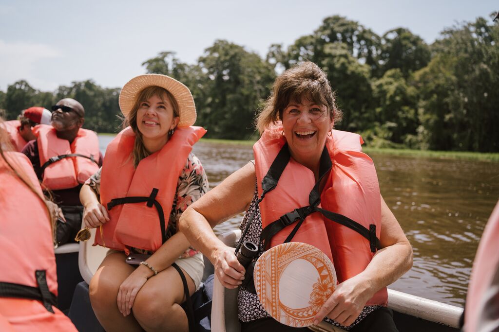 Trafalgar guests Jayne and Hannah on the wildlife boat