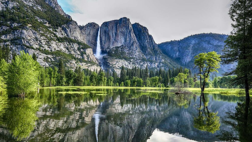 View of bridal veil falls in Yosemite national park