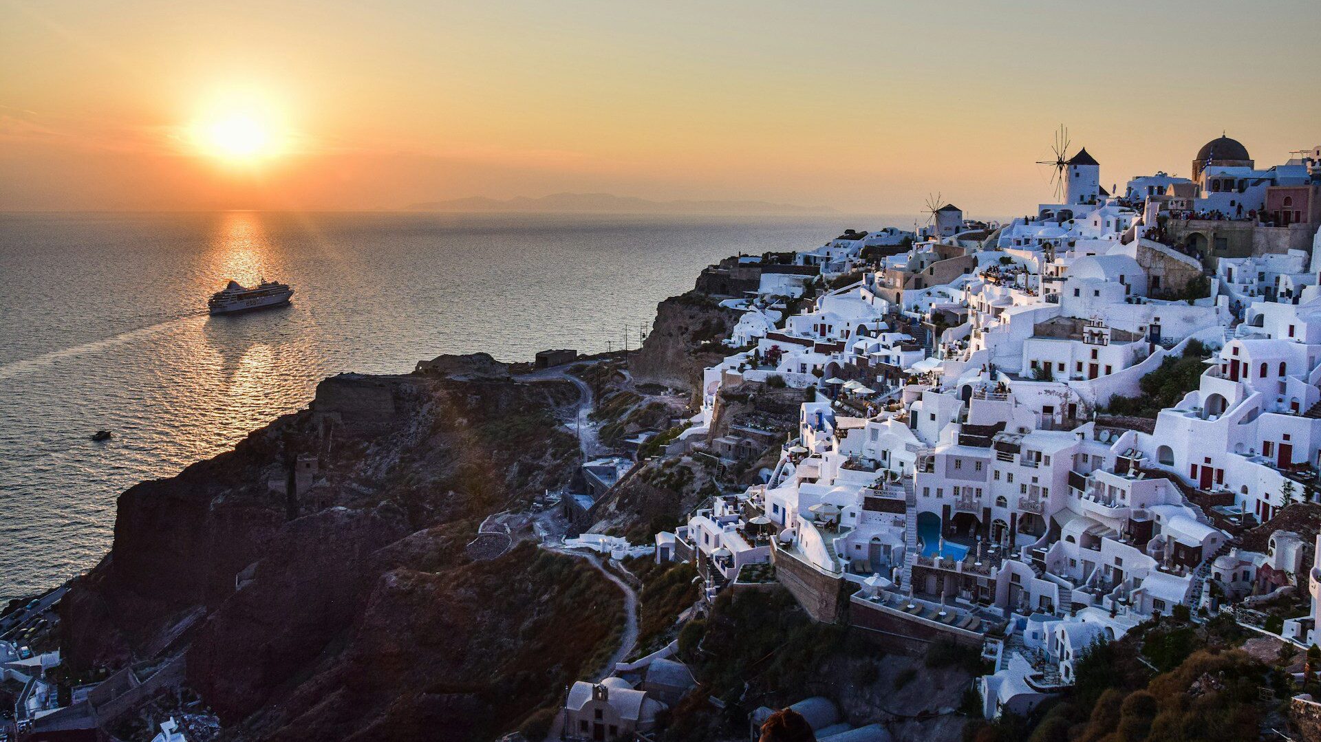 Greek island at sunset