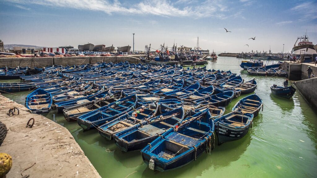 Fishing boats in a harbour in Essaouira, Morocco