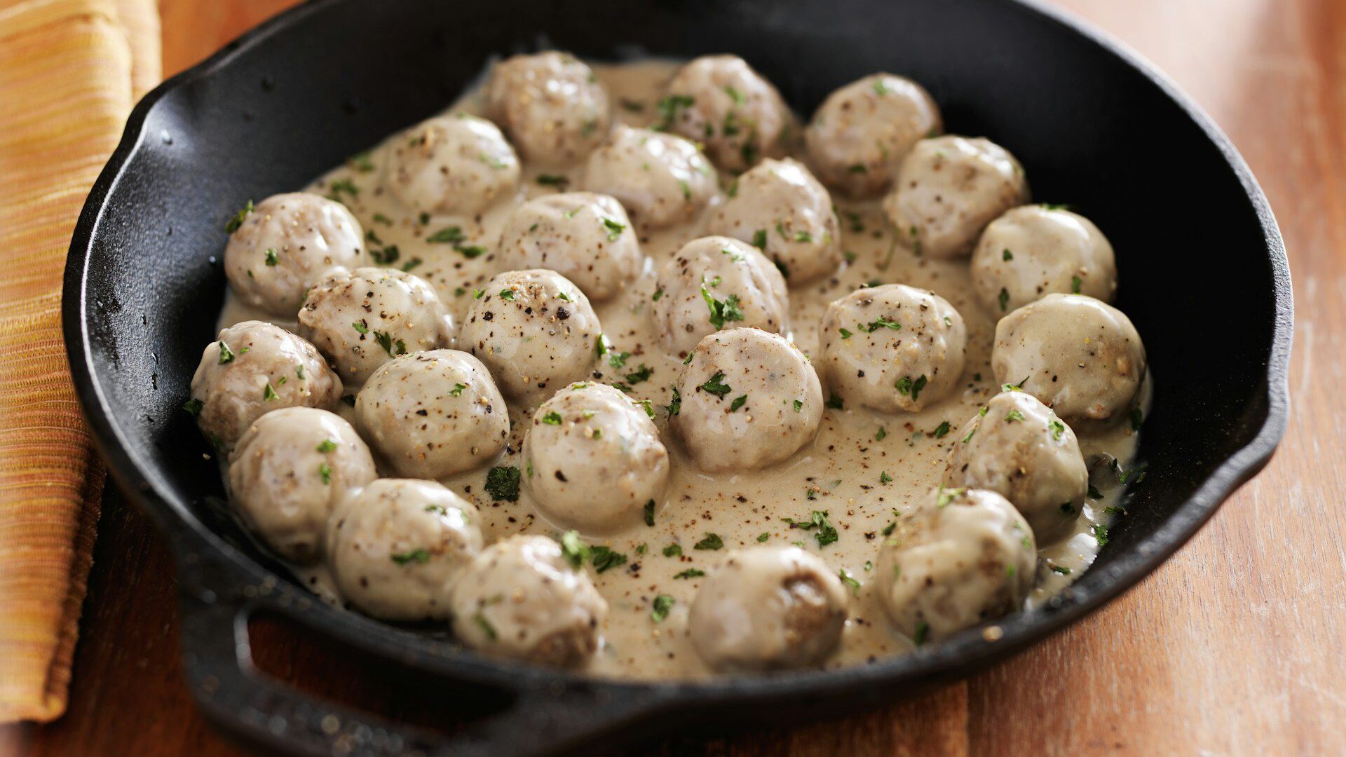 Swedish meatballs in a cast iron skillet