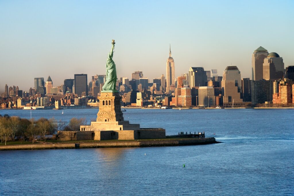 The Statue of Liberty with New York City in the background