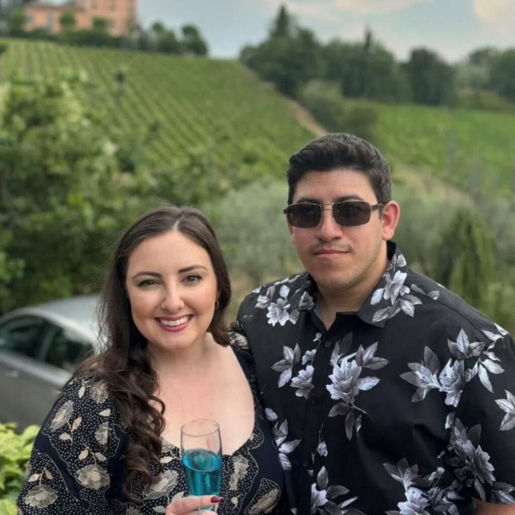 chloe and her boyfriend, winners of a trafalgar tour to europe