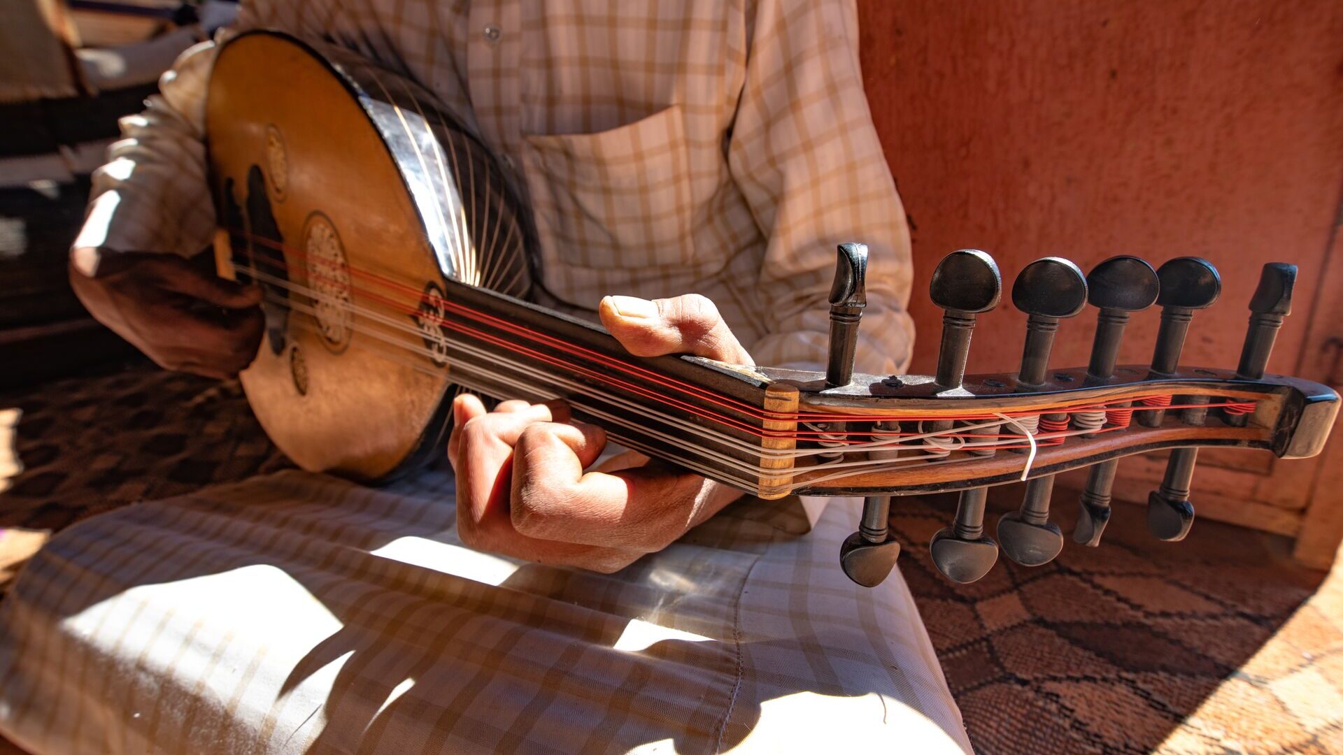 bedouin man playing an oud in wadi rum