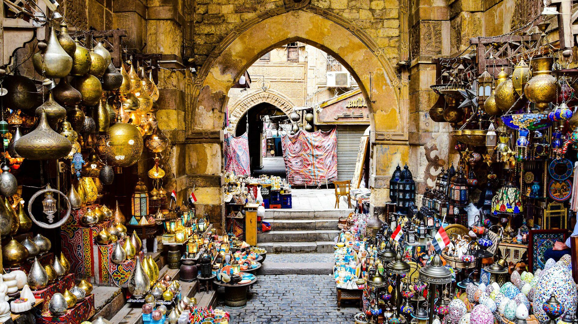Glassware at a street market stall in Cairo, Egypt