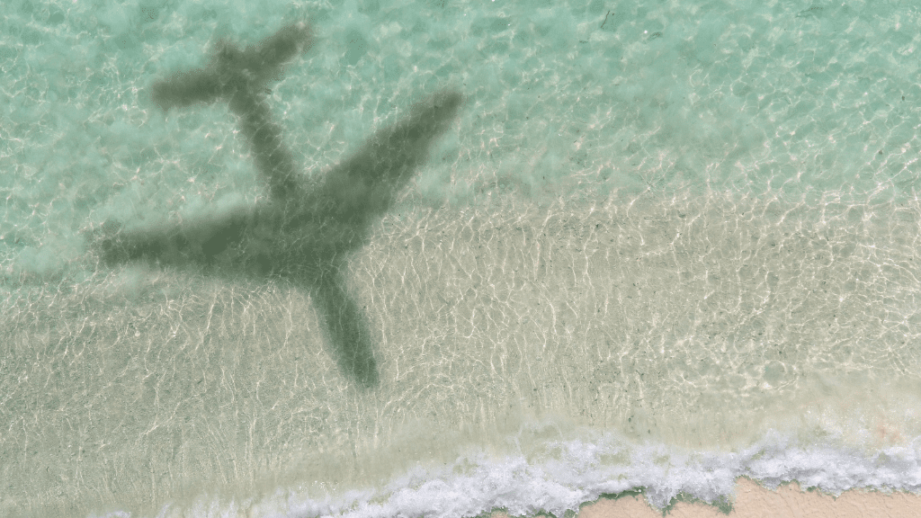 plane shadow over shoreline