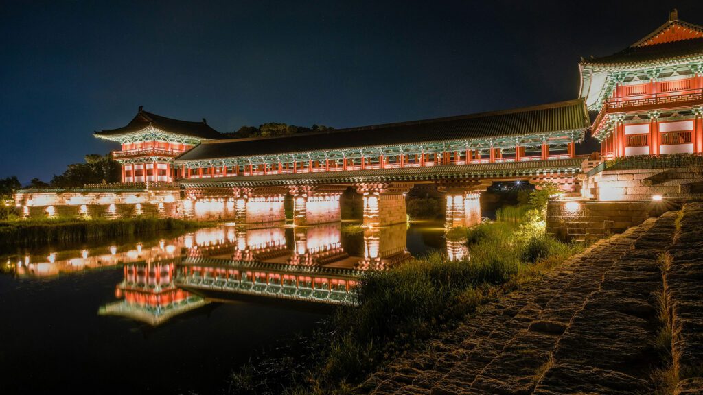 Bridge illuminated at night