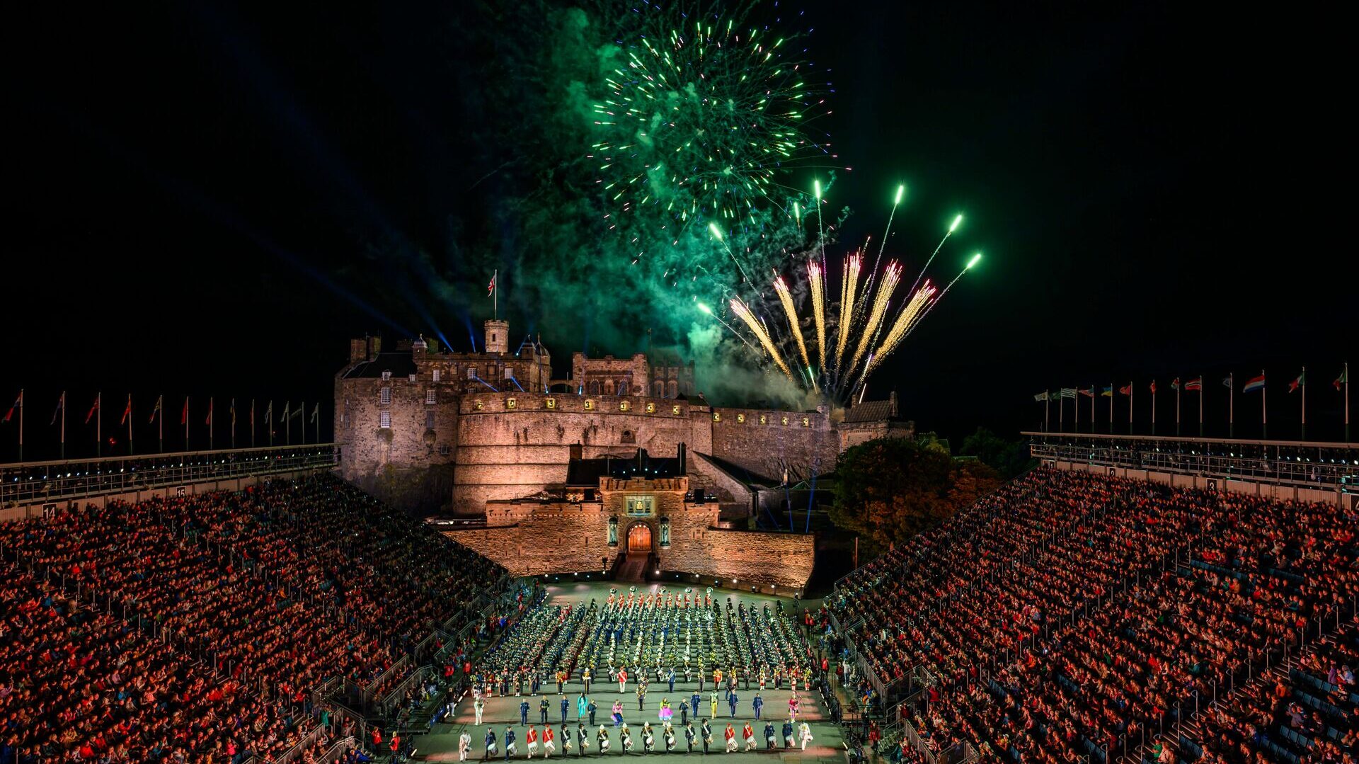 View of fireworks at the Royal Edinburgh Military Tattoo