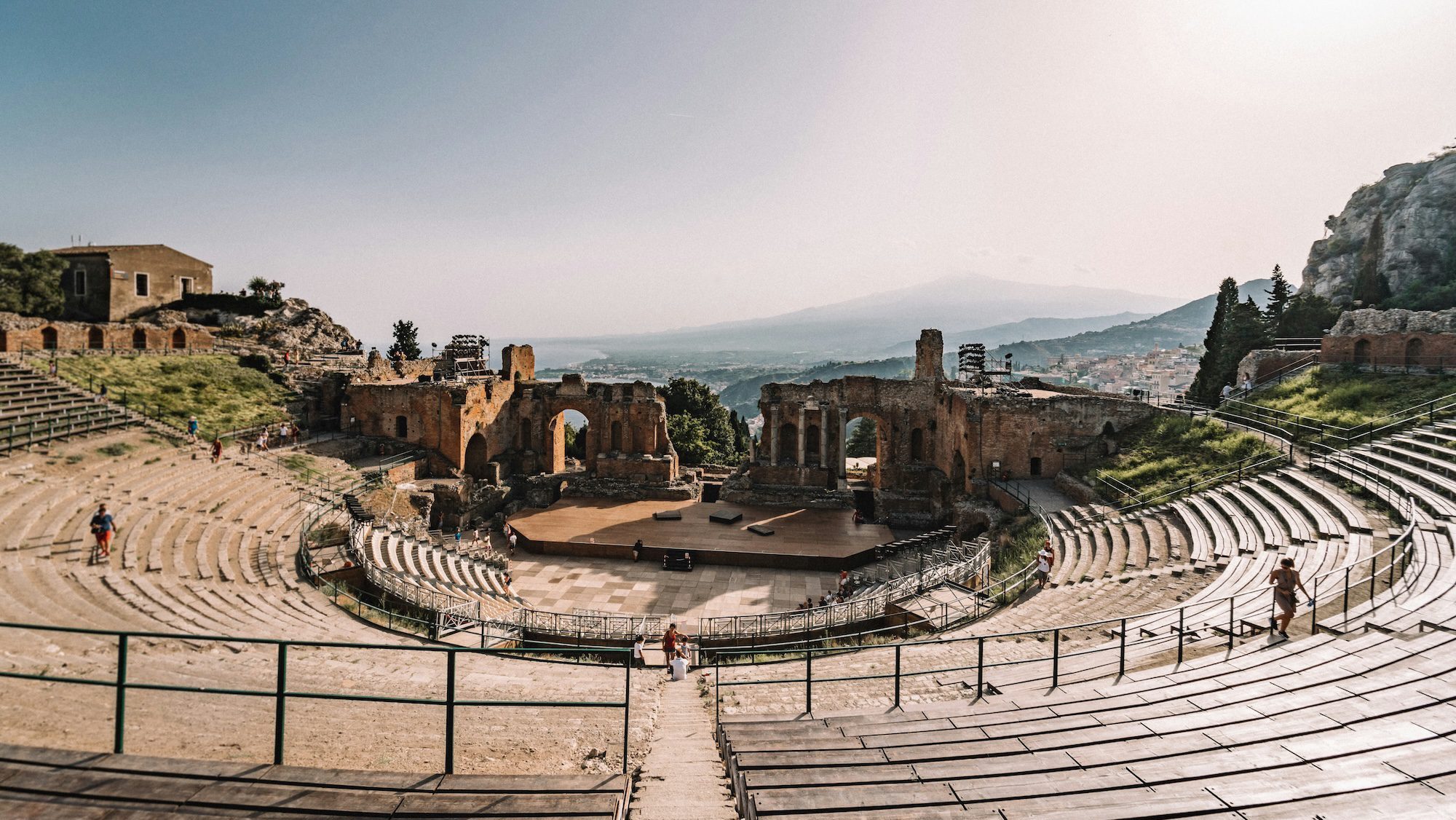 taormina amphitheater overlooking mount etna