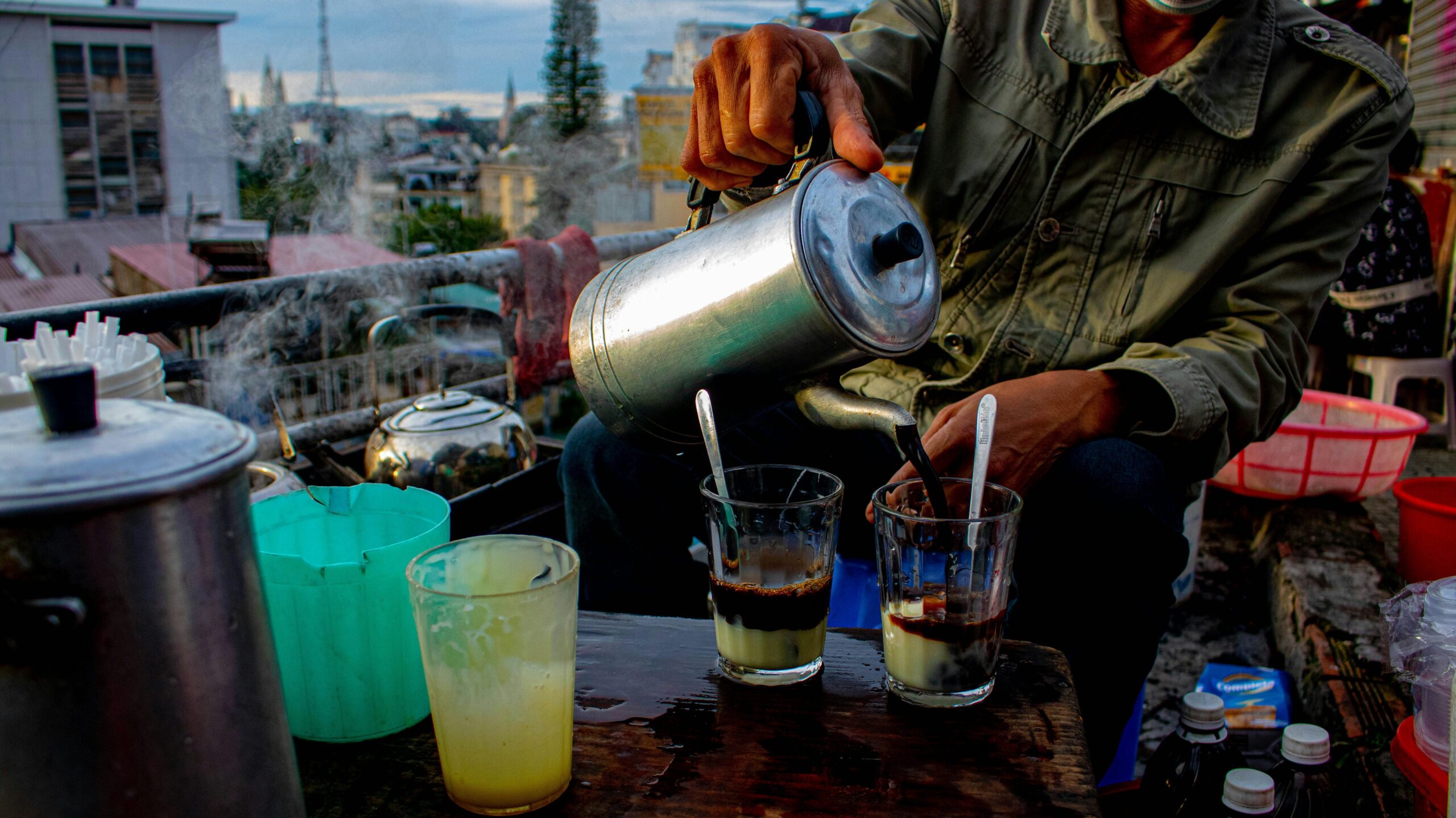 vietnamese street food stall serving vietnamese coffee