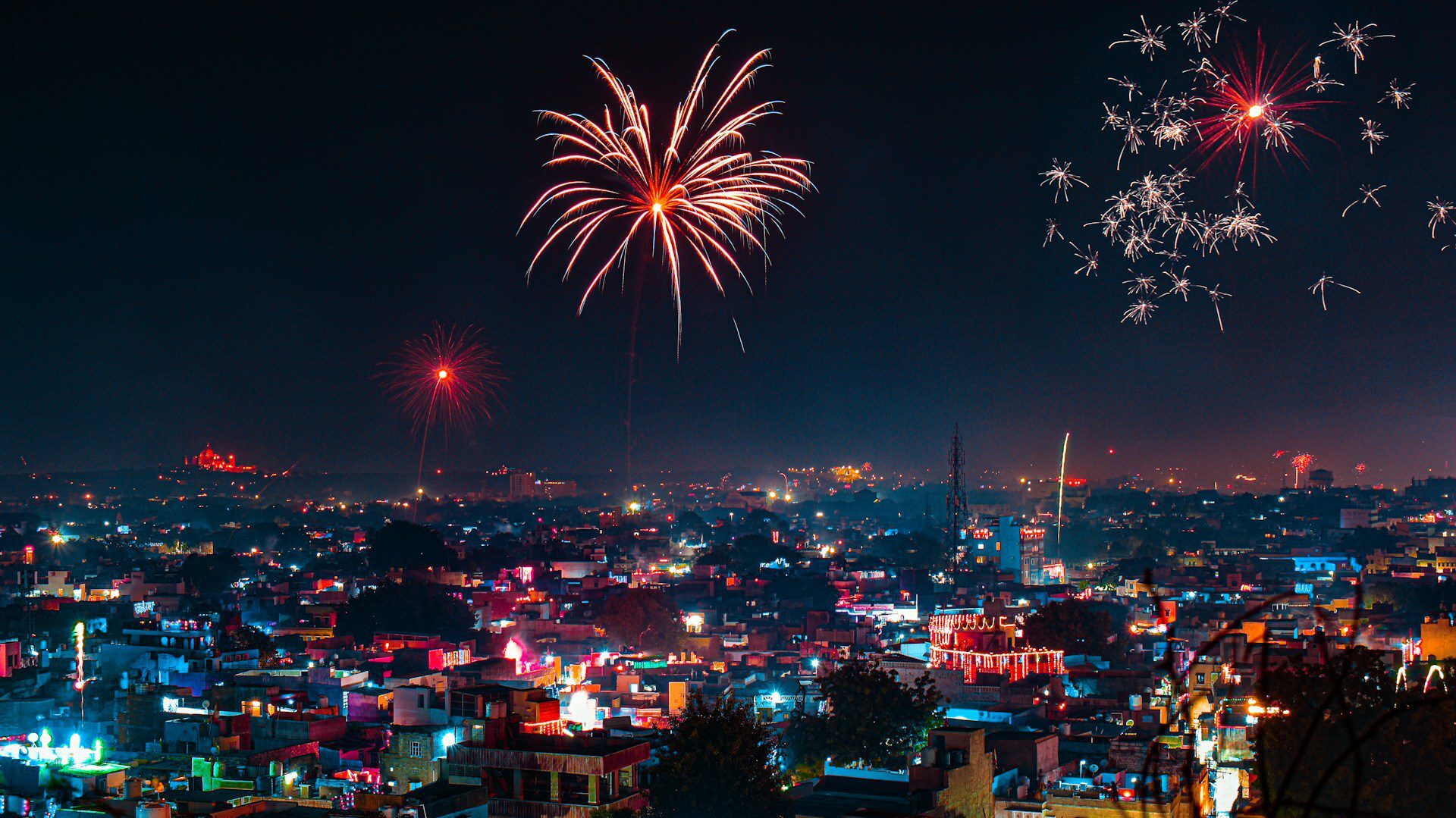 Fireworks going off to celebrate Diwali in India