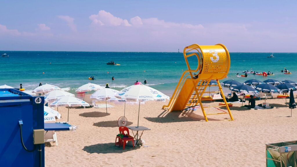 The beach is a popular activity in summer in Busan in South Korea