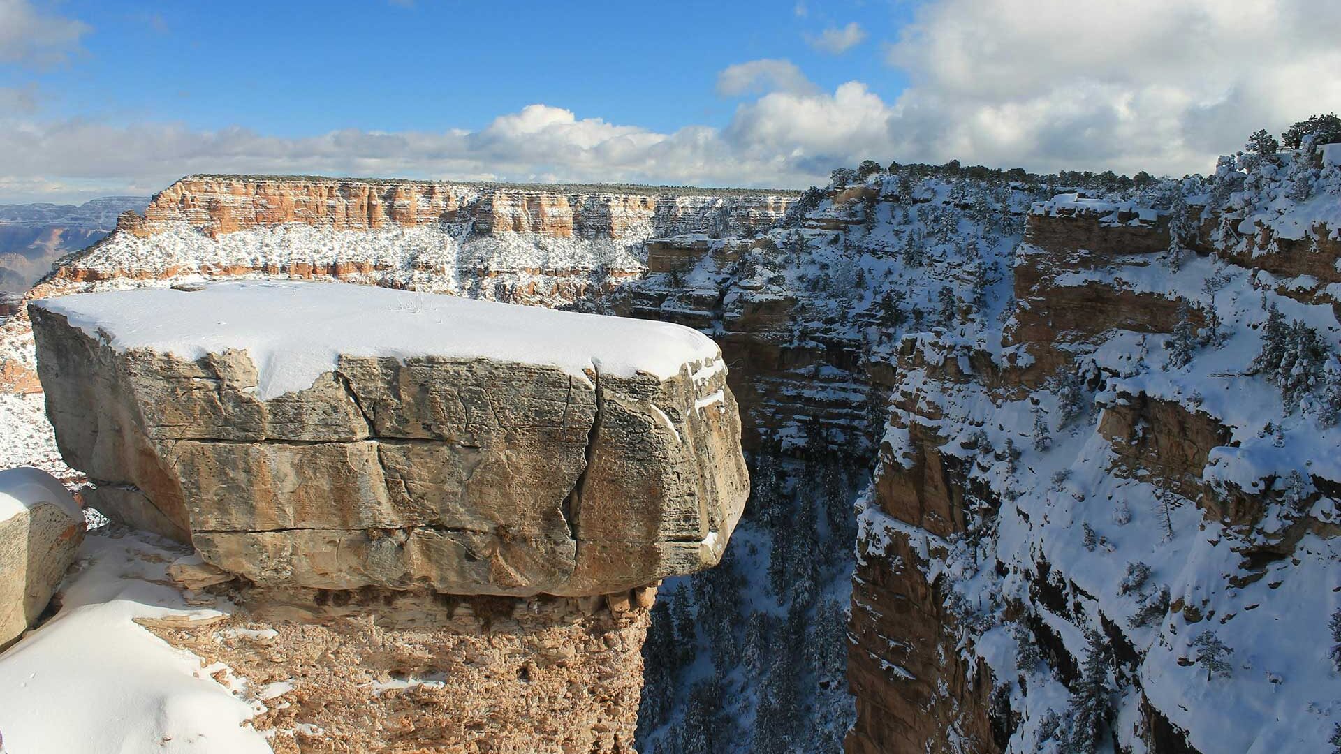 The Grand Canyon under a dusting of snow in winter