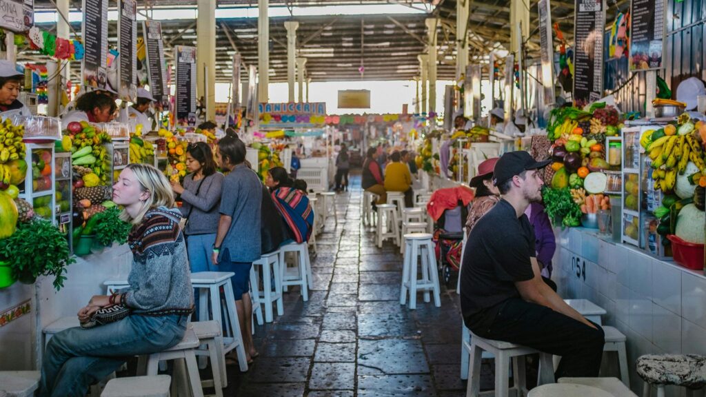 Scenes from a street food market in Peru