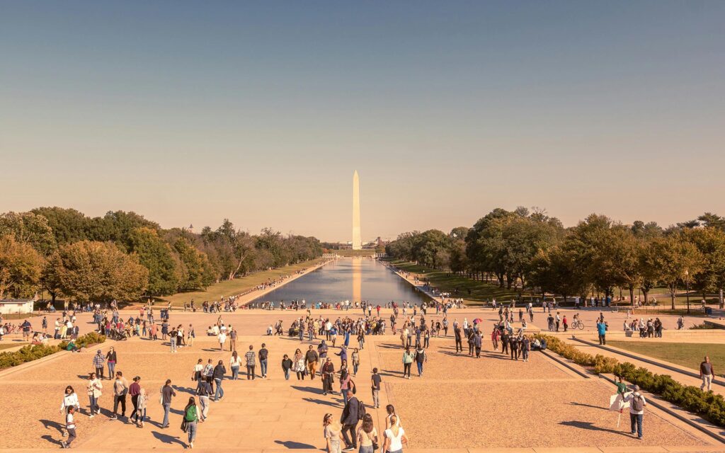National Mall in Washington D.C. on a sunny afternoon with people