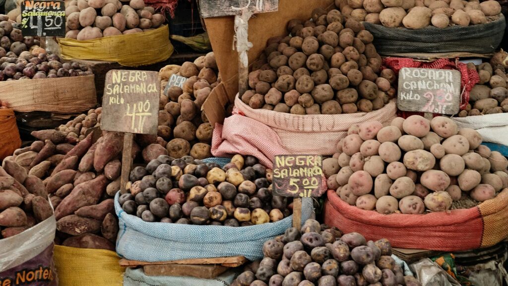 Potatoes at a market in Peru