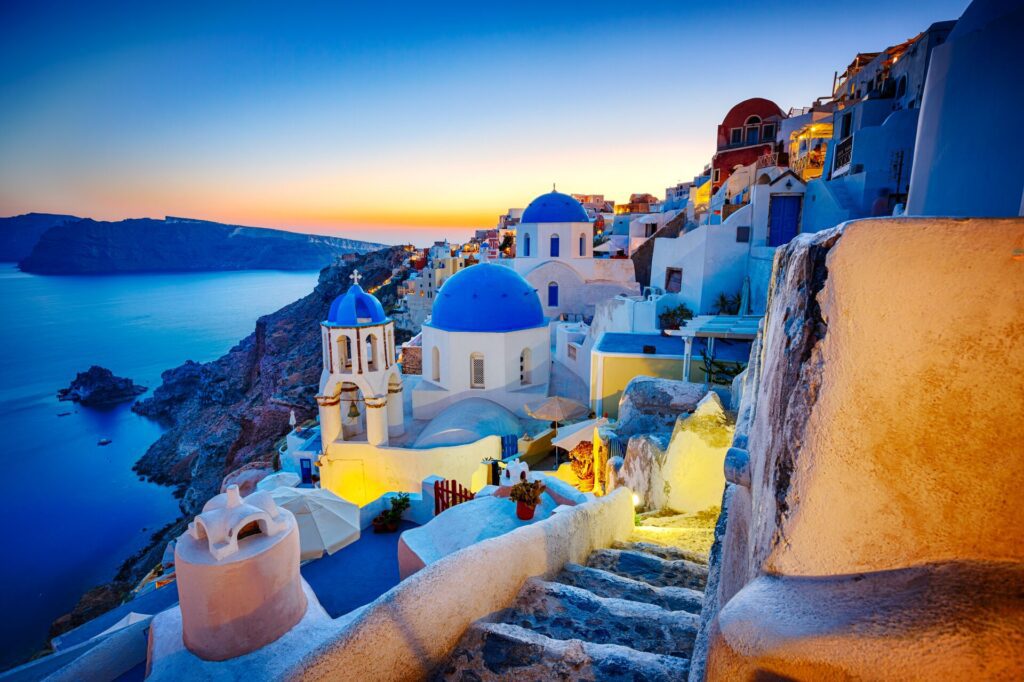 Dusk settles on Santorini, Greece
