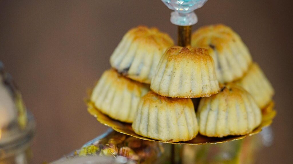 stack of maamoul cakes on a stand