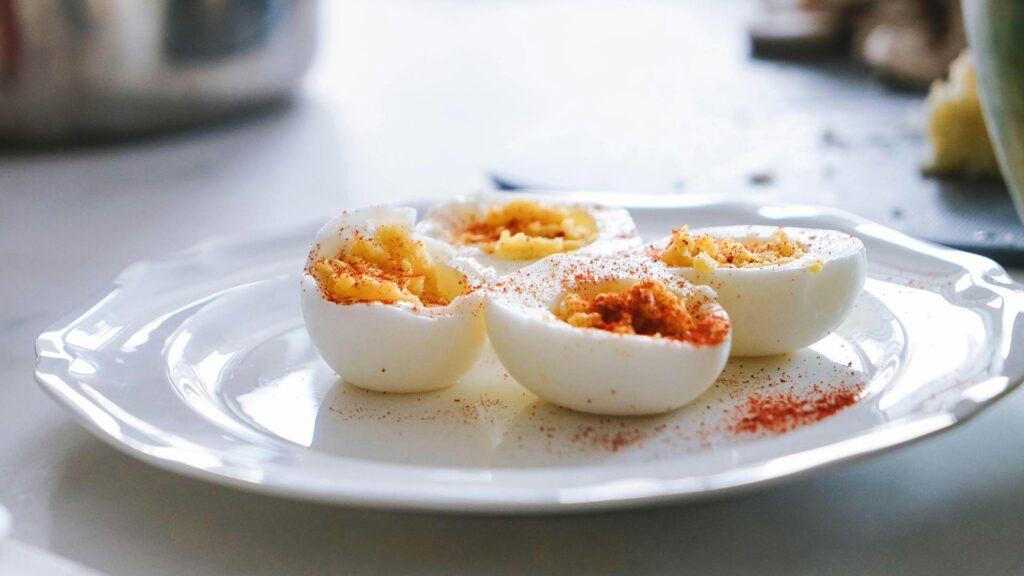 devilled eggs on a plate