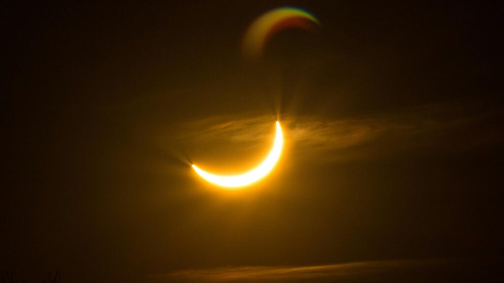 A partial solar eclipse showing a slither of sun