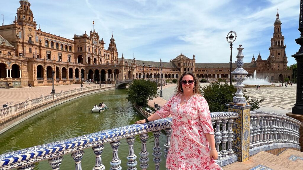 Maddy the Travel Director at Plaza de Espana in Seville