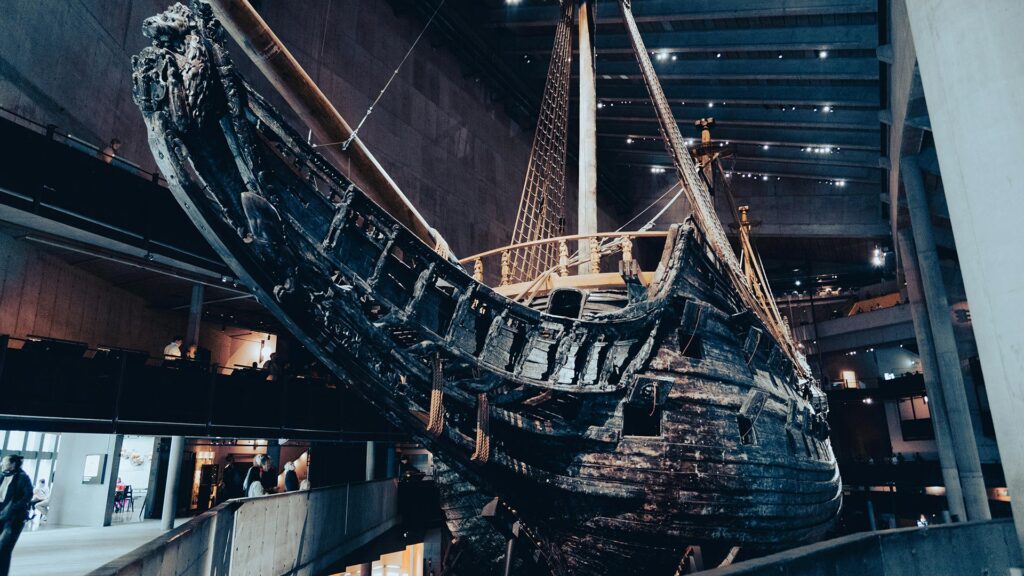 The historic 17th-century ship at the Vasa Museum in Sweden