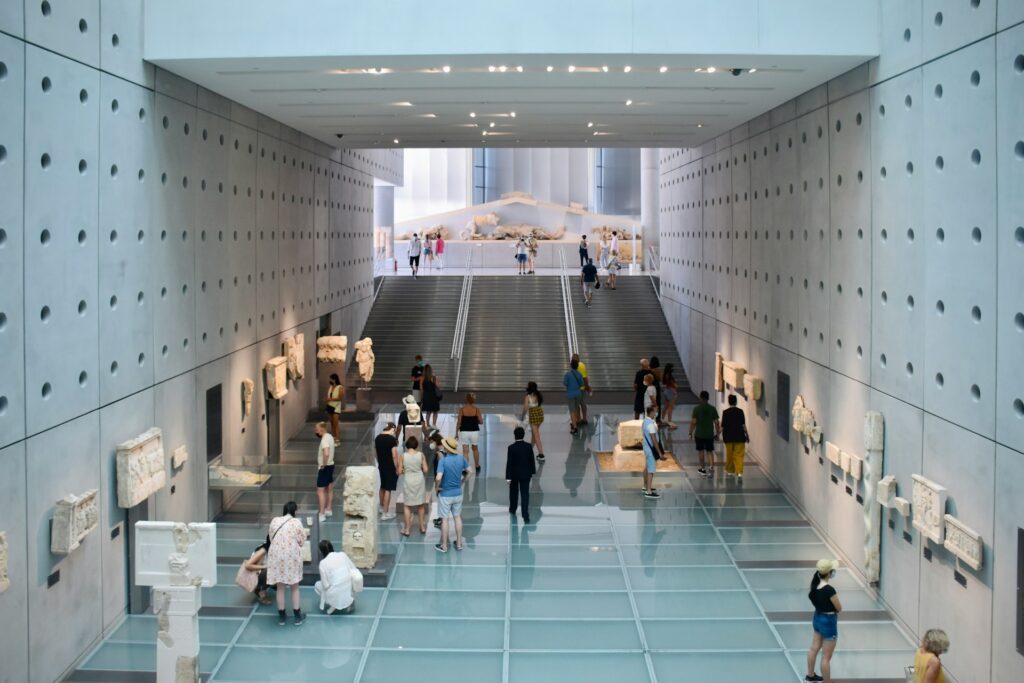 People exploring the interior of the Acropolis Museum