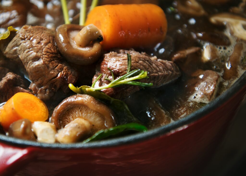 Close up of a bowl of beef stew