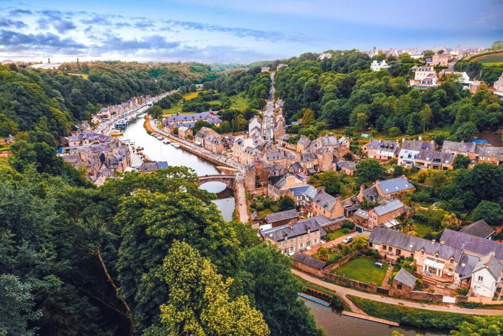 Aerial view of the town of Dinan in Brittany, France