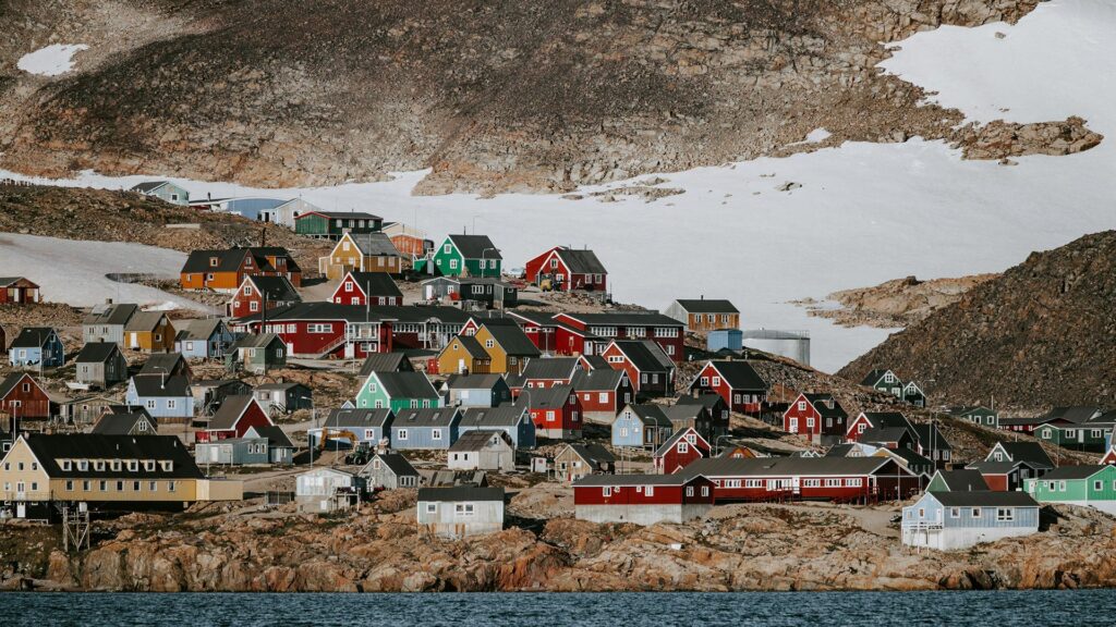 Town of Ittoqqortoormiit, formerly Scoresbysund, on the coast in Greenland