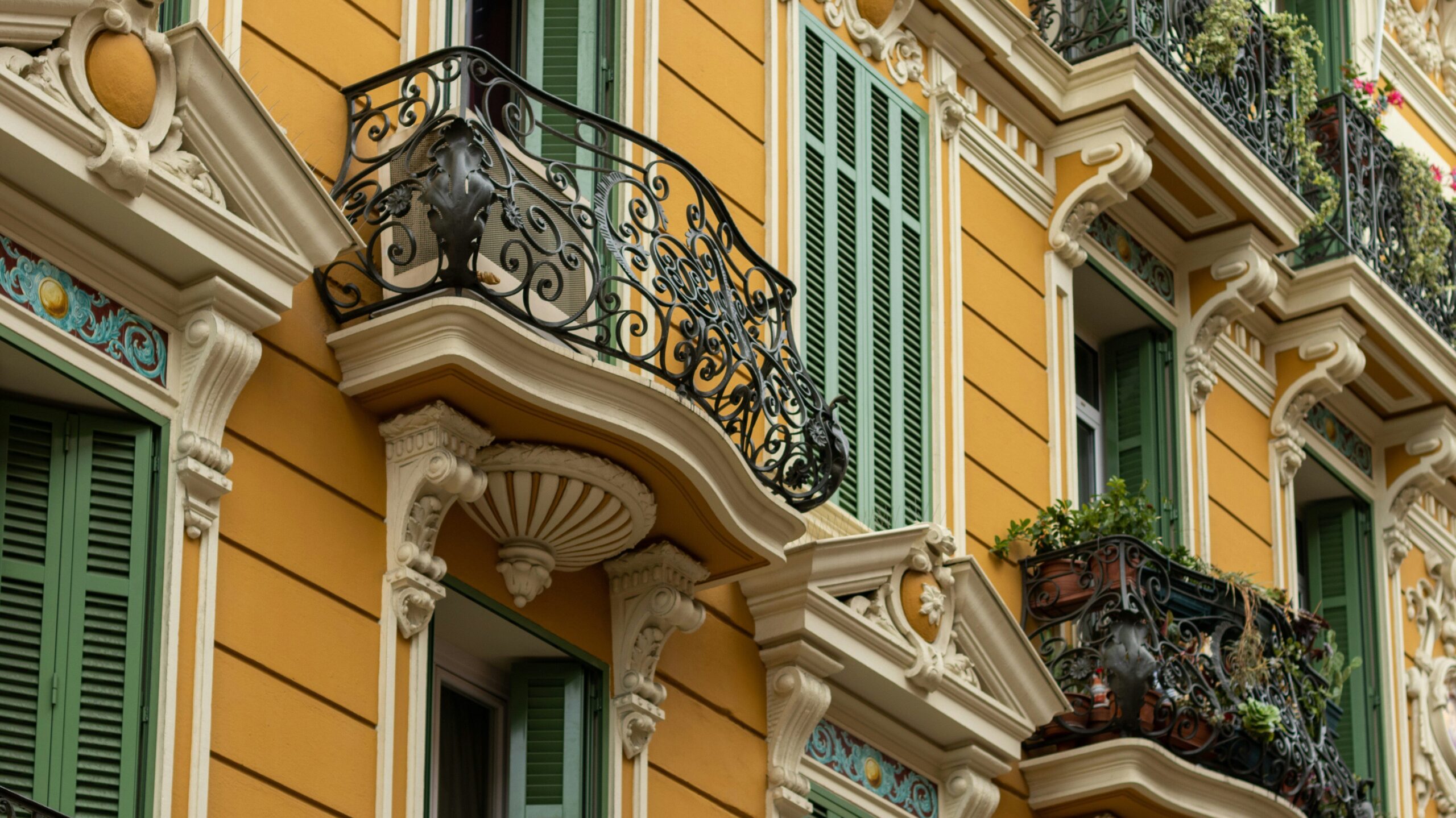 Detail of a baroque facade of a building