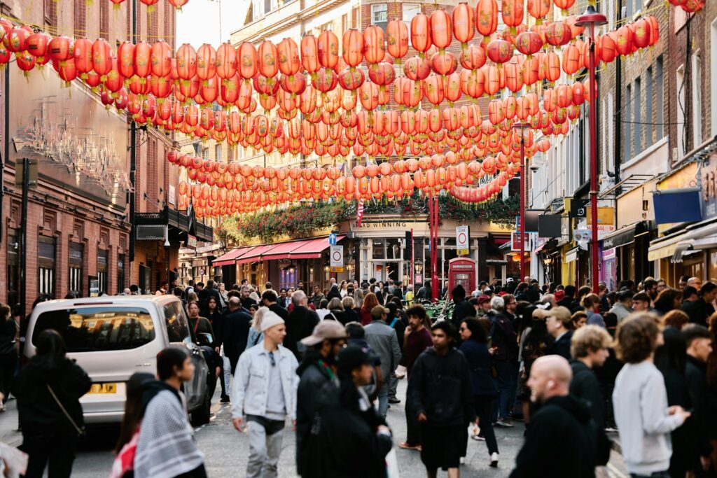 People on a street in Chinatown London