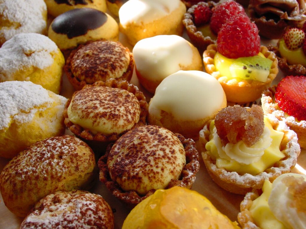 Close up of a selection of small cakes
