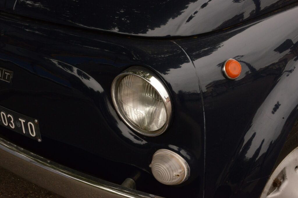 Close up of a black vintage Fiat 500