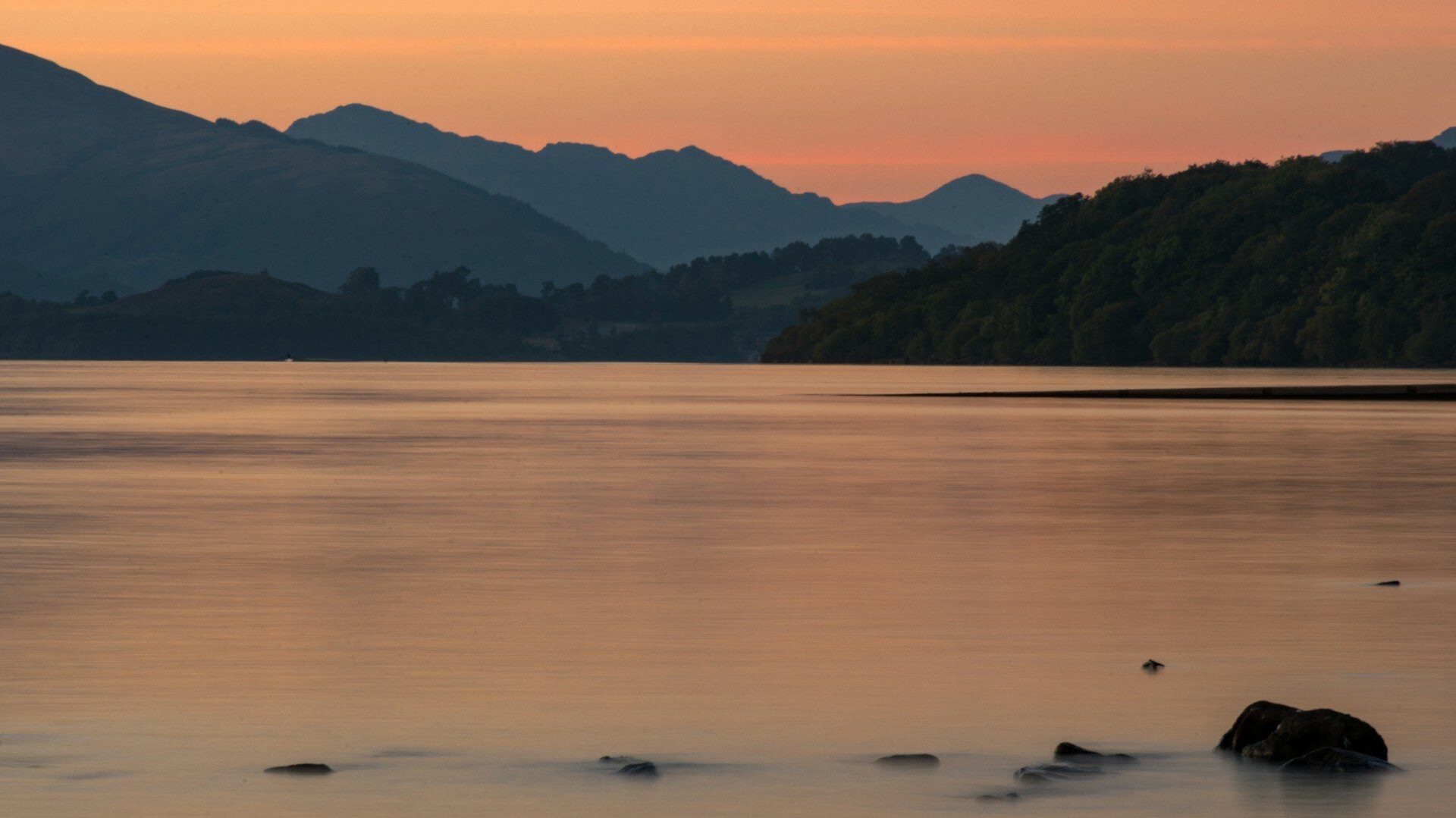 Loch Lomond at sunset in Scotland