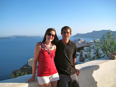 What a view! Elise and her partner in Santorini