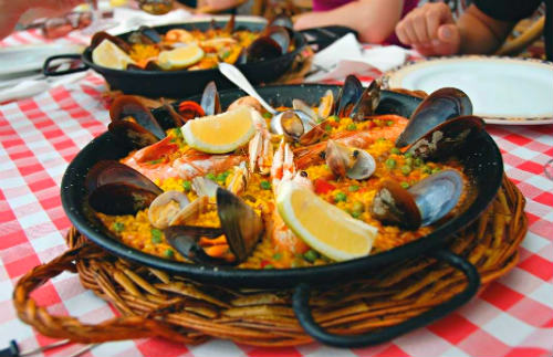 Making paella in Valencia, Spain