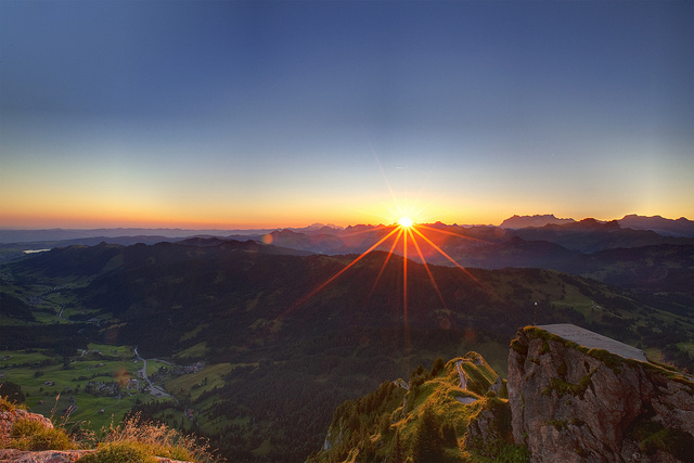 Sunrise in the Mythen - Photo by M Richi under creative common licence