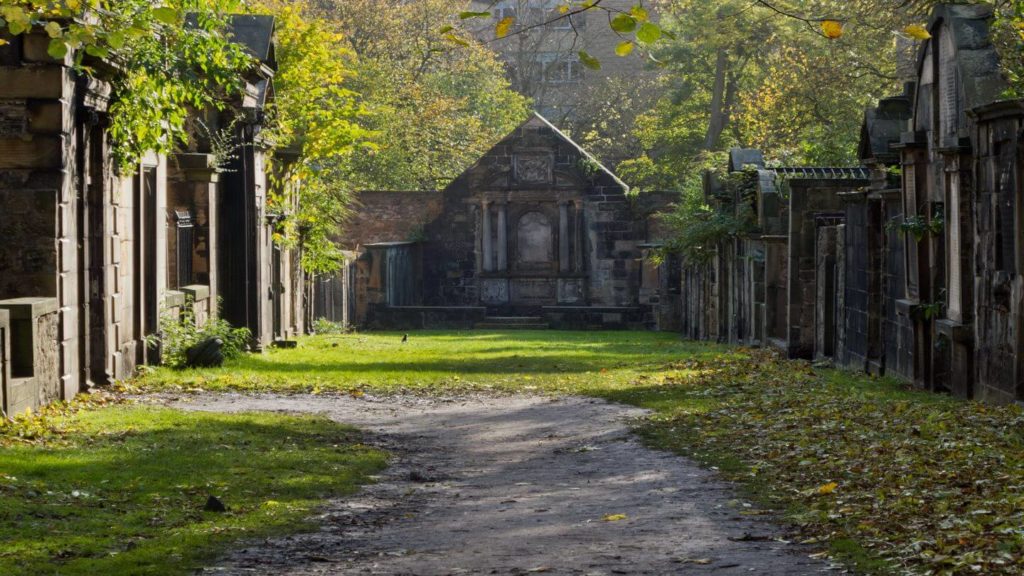Path leading through a cemetery