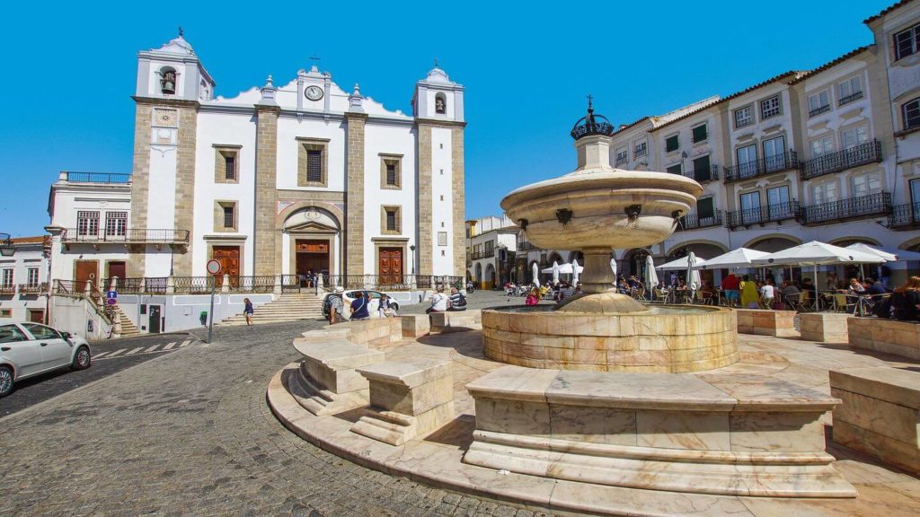 Evora Square fountain Portugal