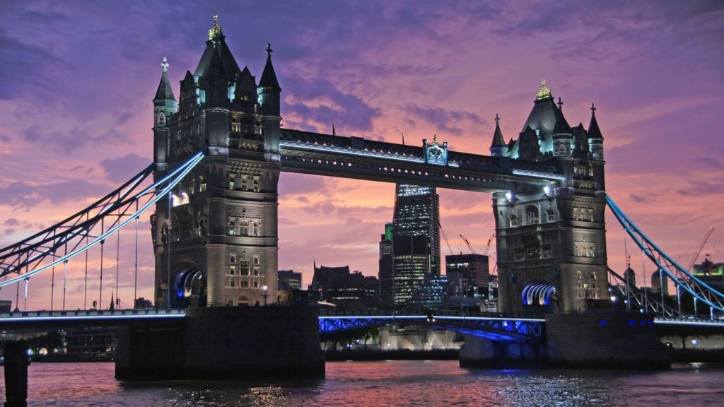 sunset over Tower Bridge London