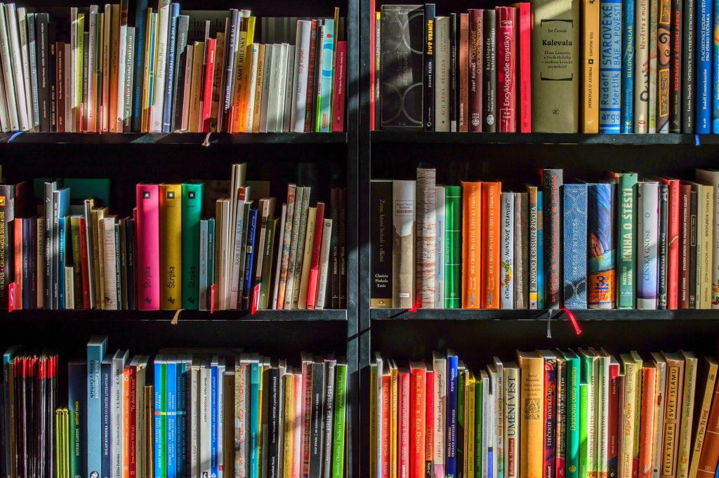 Book shelve full of colourful books