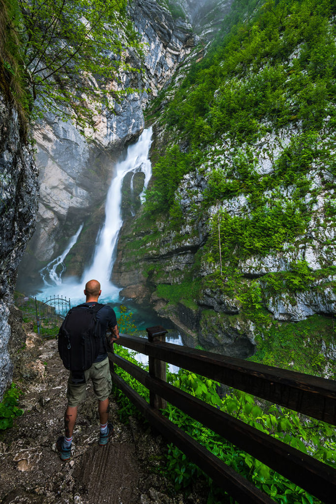 Man in front of Savica waterfall