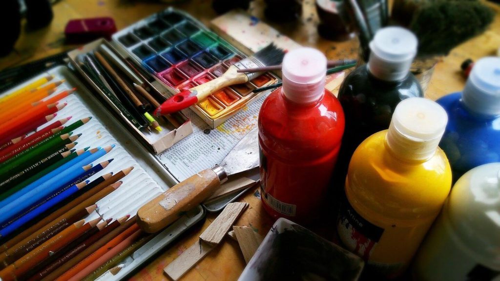 pencils paints brushes new hobby