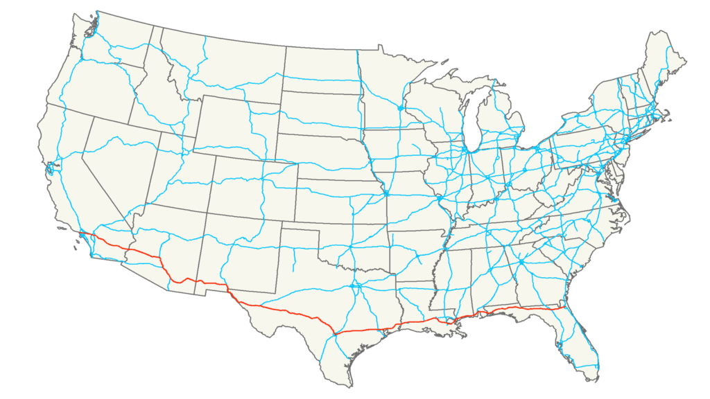 Interstate 10 route map USA