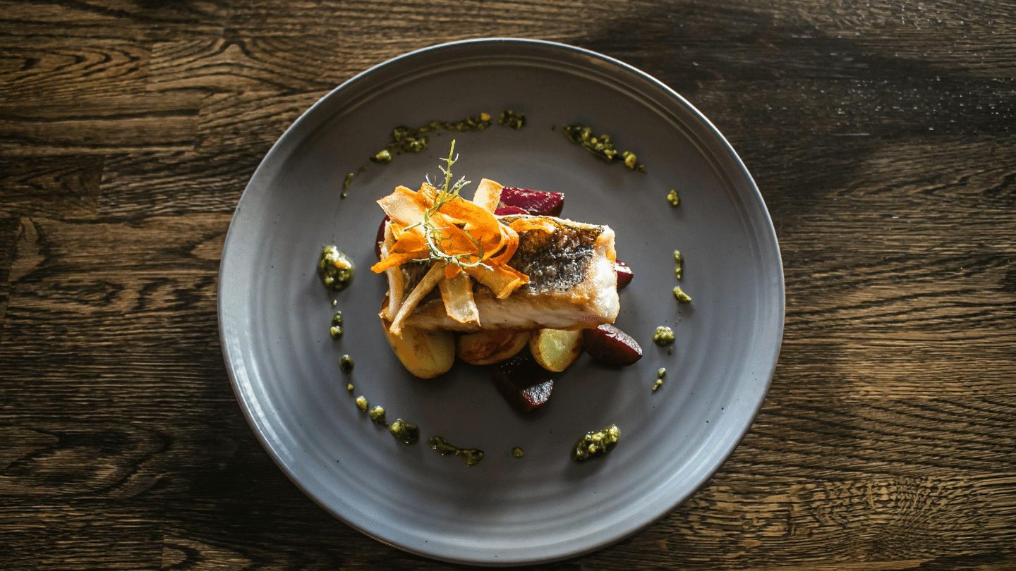 A elegant plate of fish from an Irish fine dining restaurant of Irish food