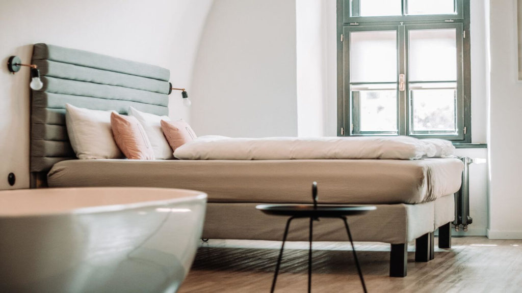 hotel room with minimalist decor