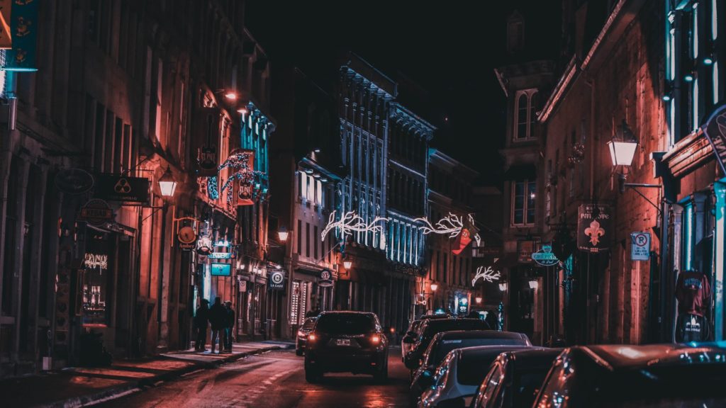 Quiet Montreal street at Christmas