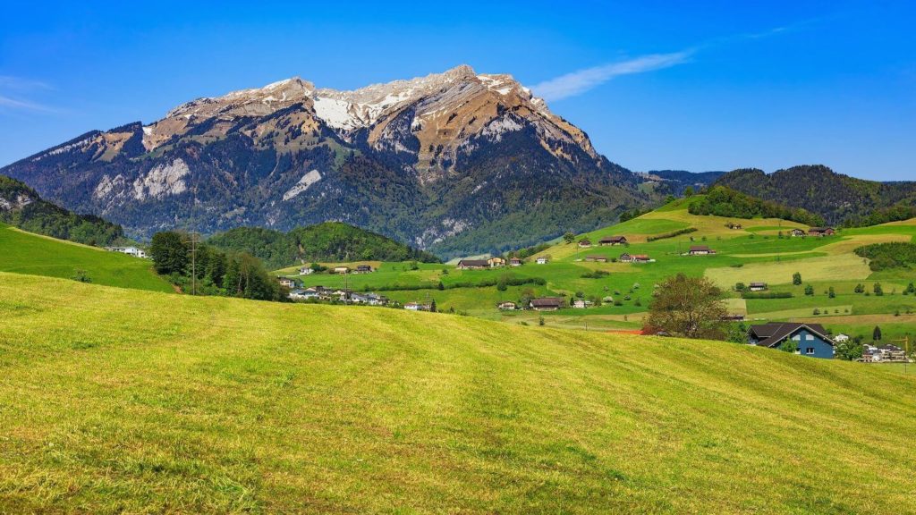 green fields Mount Stanserhorn Lucerne Switzerland