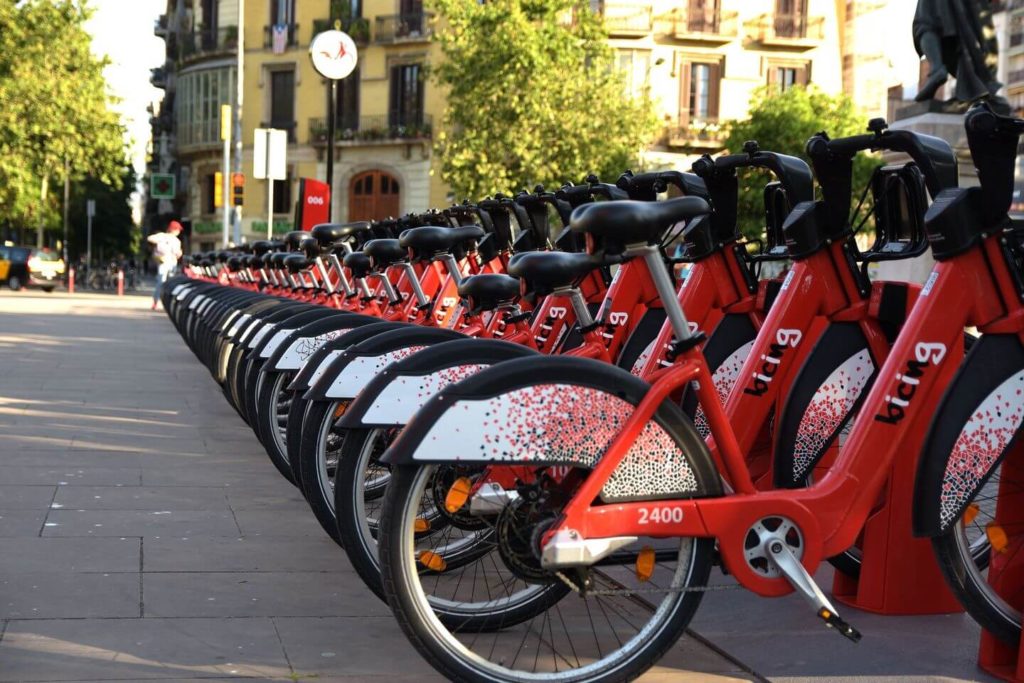 ride-share bicycles parked in Barcelona Spain